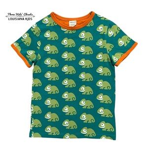 Maxomorra Sz 122/128 (7-8Y) Green & Orange Chameleon Print Tee Shirt